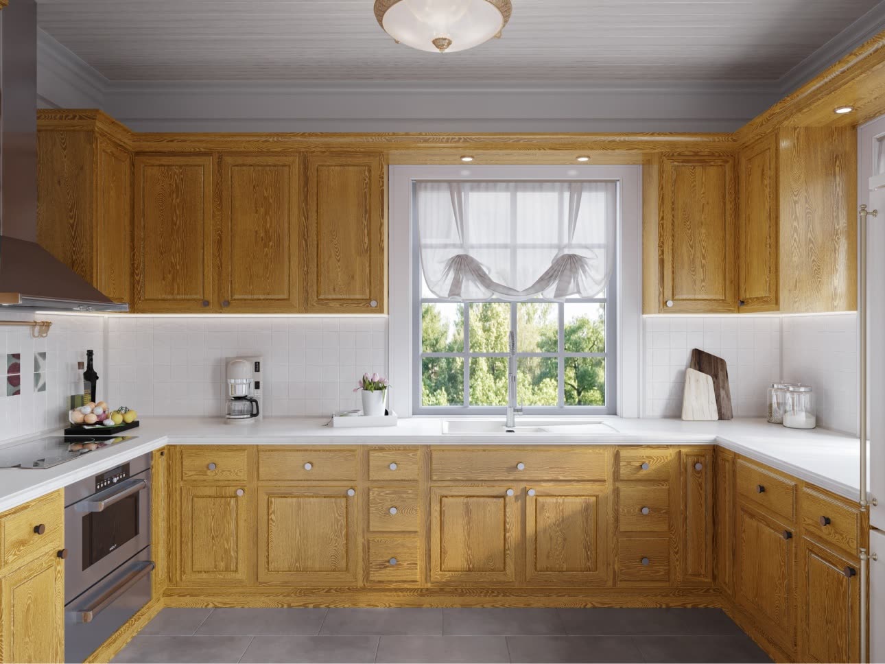 Warm honey oak finish