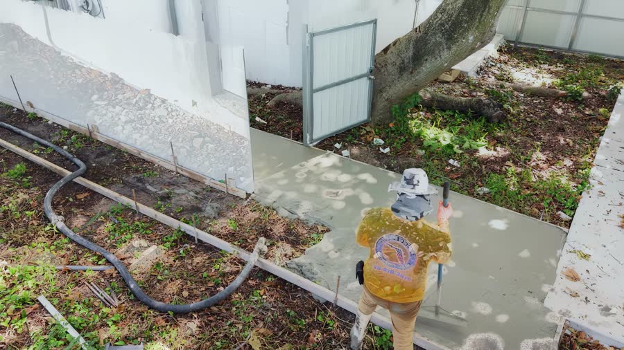 Concrete work: finishing a new walkway
