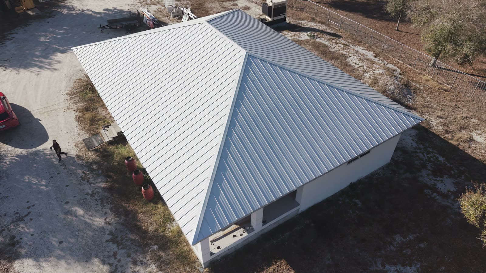 Aerial view of a new metal roof