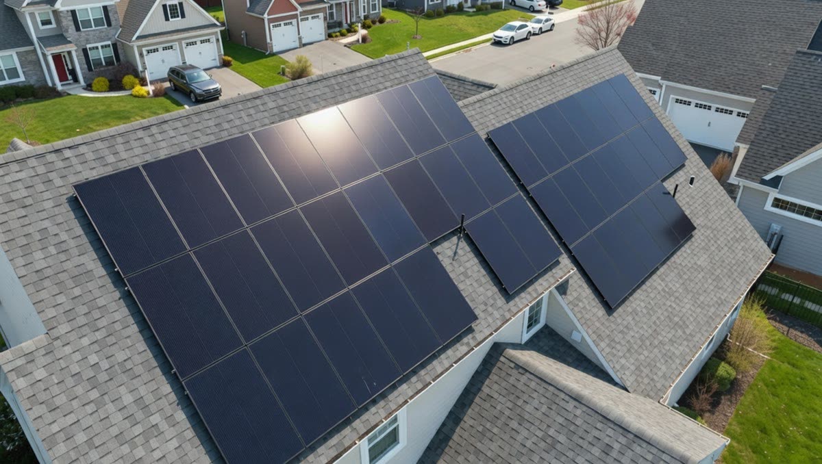 Panels on a shingle roof