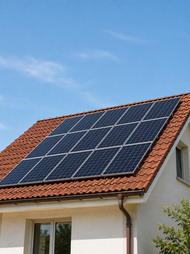 Panels on a clay tile roof