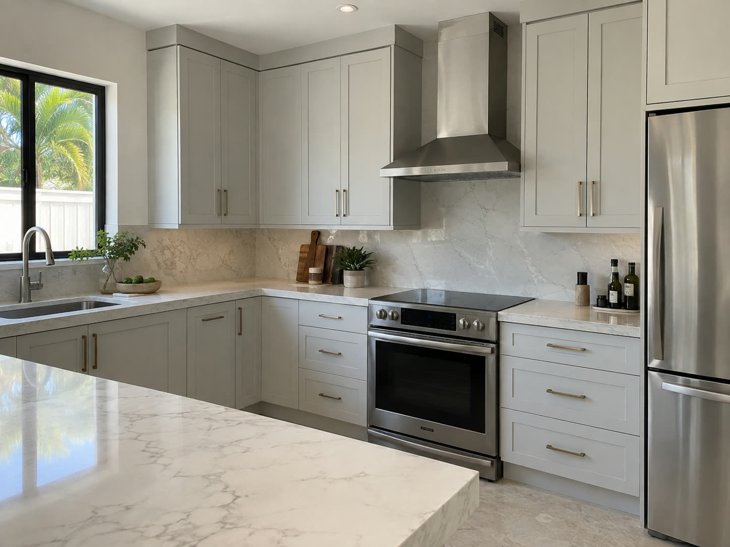 White kitchen with stone counters