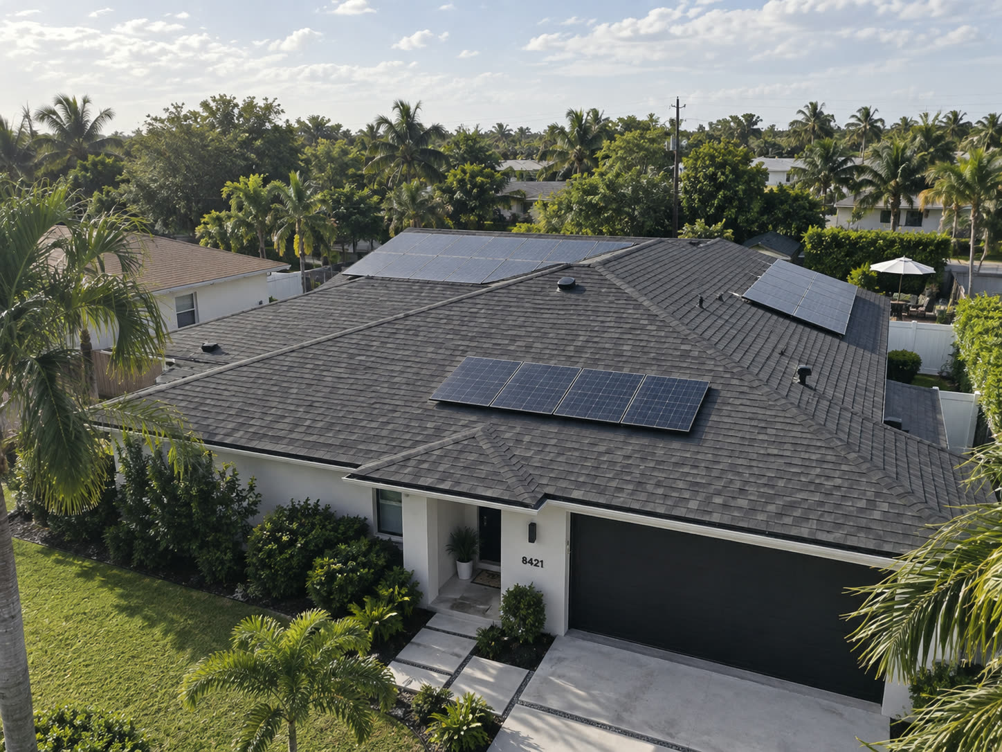 Panels on a barrel tile roof