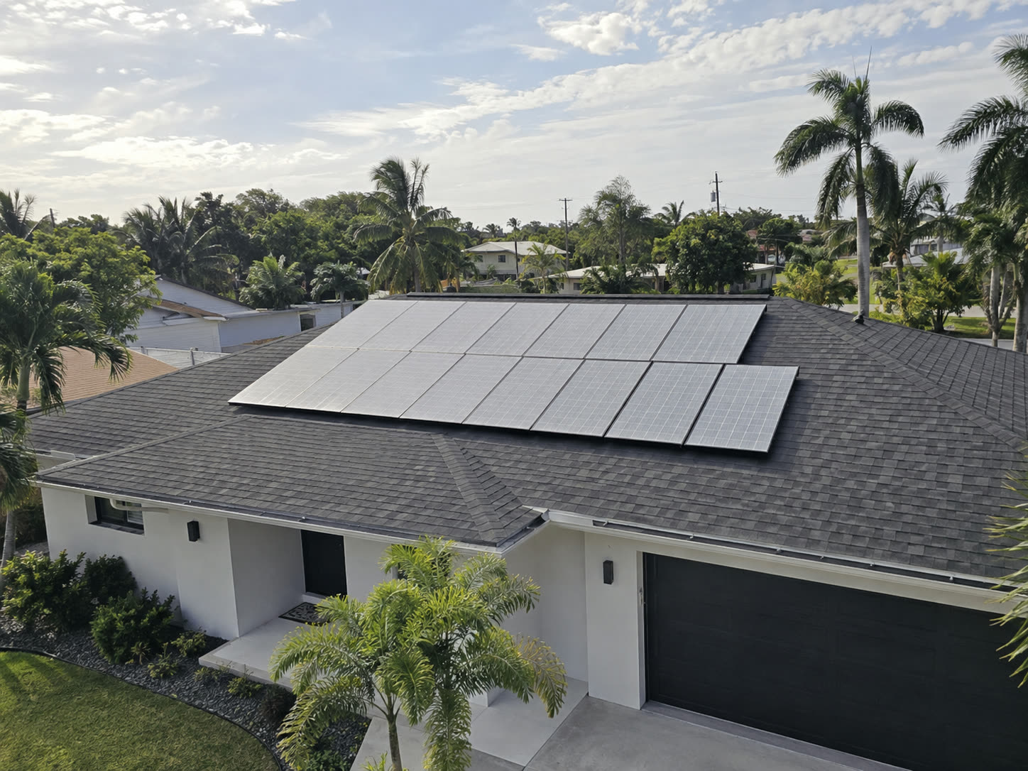 Solar panels on a shingle roof