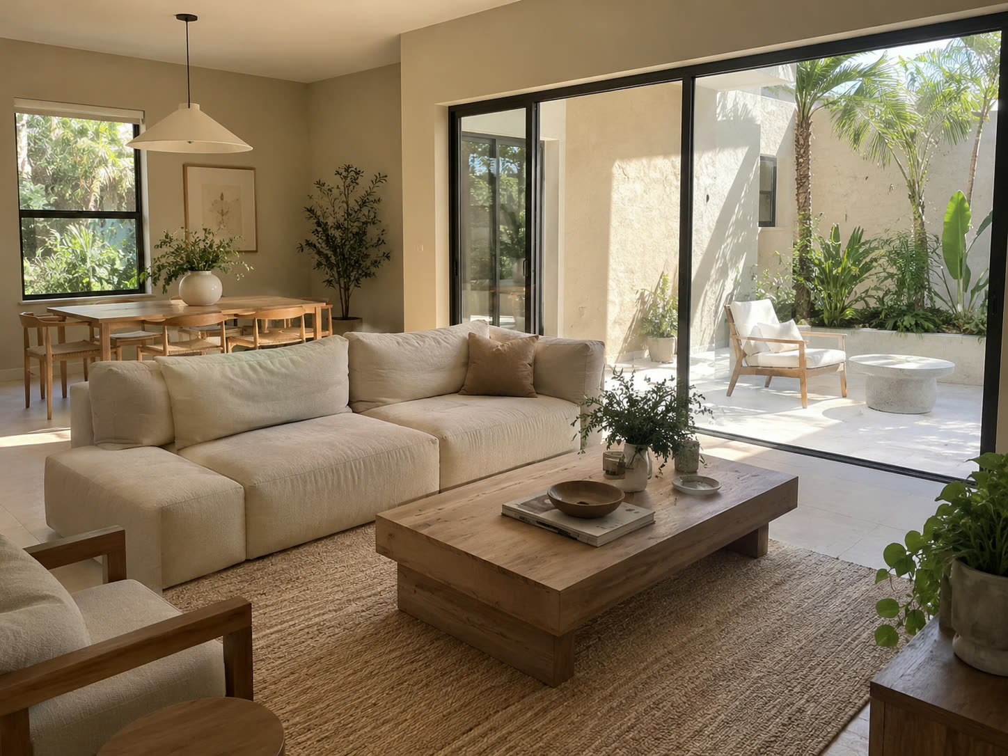 A living room opening to the patio