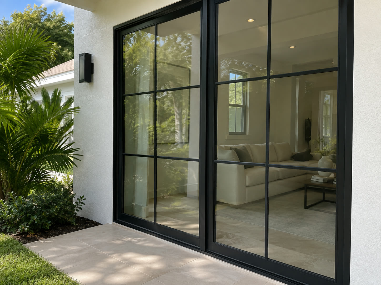 Black grid-style glass doors